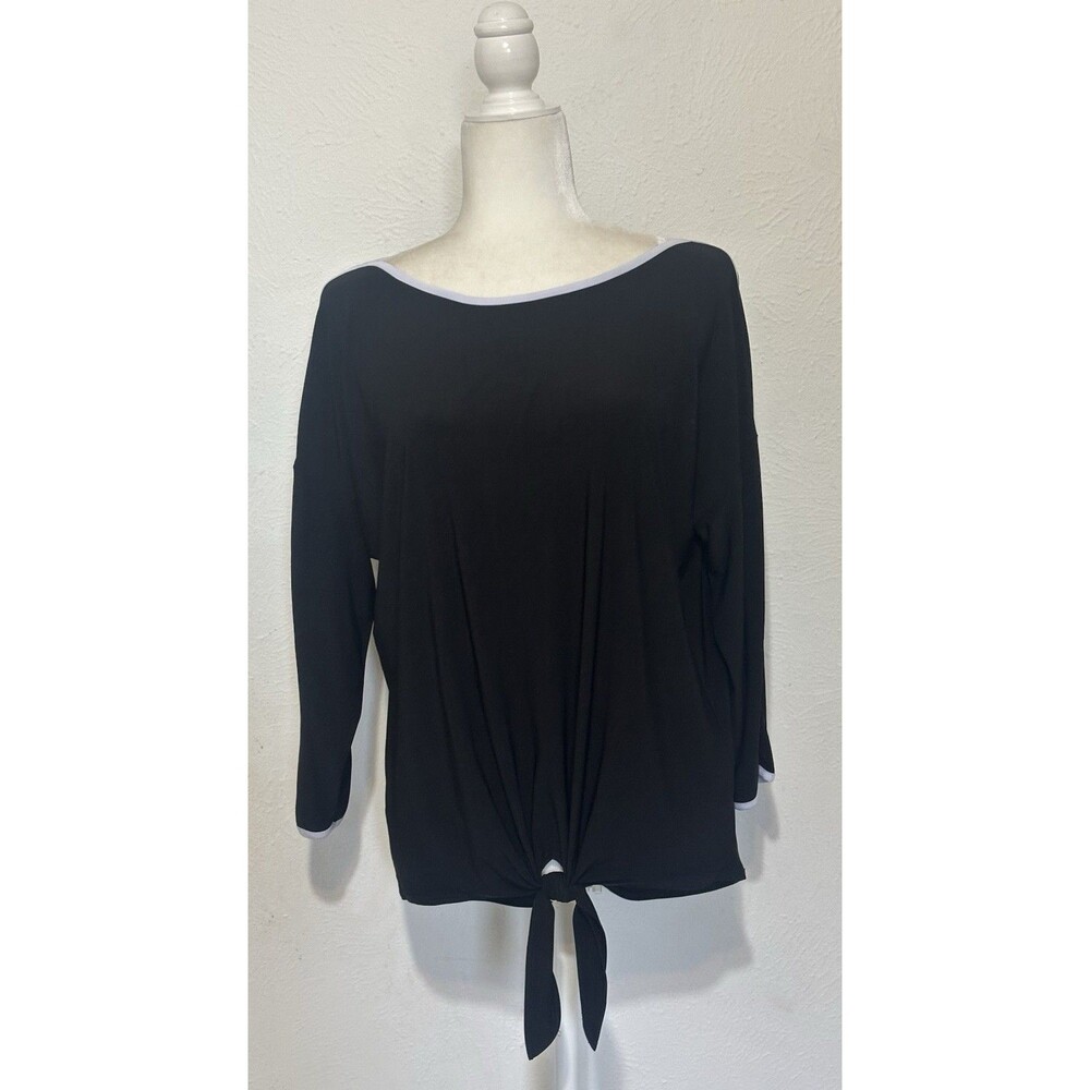Frank Lyman Design Women Size 12 Black With White Trim Top 3/4 Sleeves